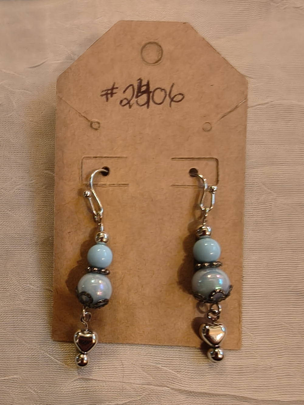 Handmade Silver-Tone Blue Bead Drop Earrings